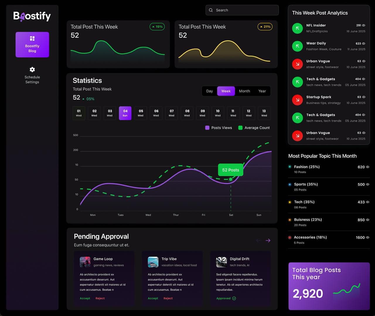 Boostify dashboard preview
