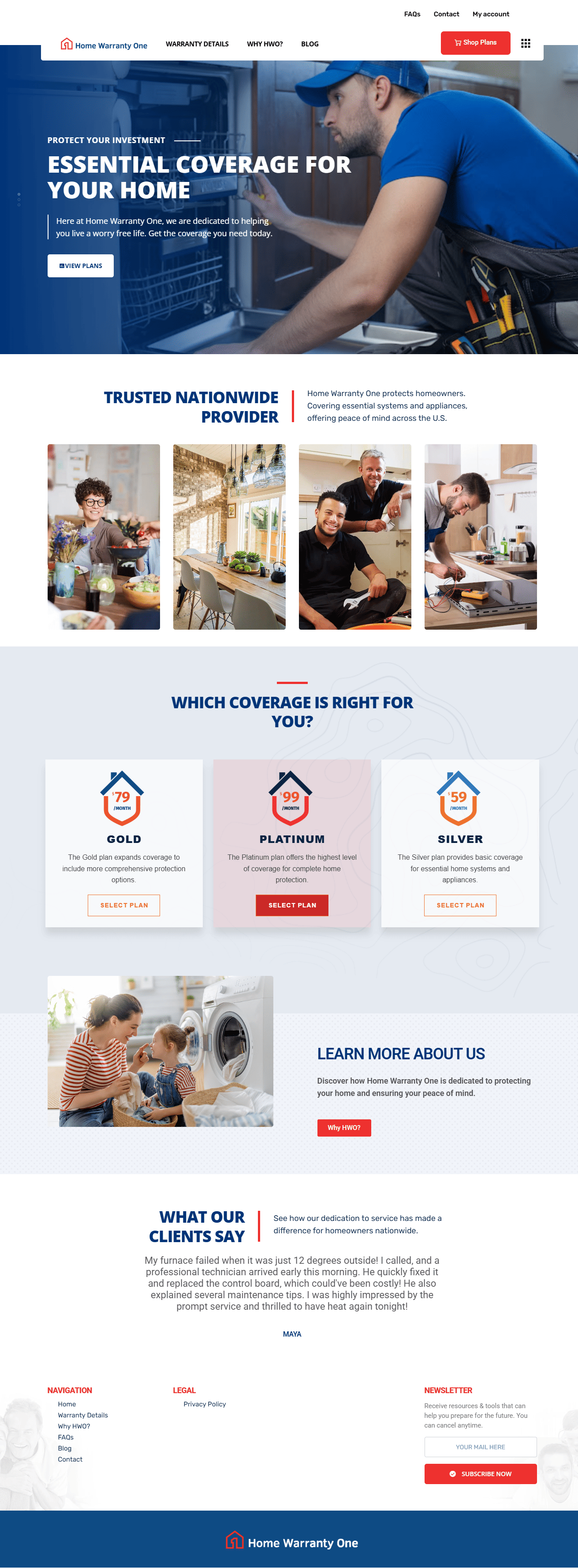 My Home Warranty One homepage